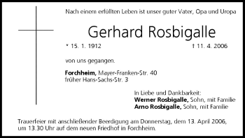 Anzeige von Gerhard Rosbigalle von MGO