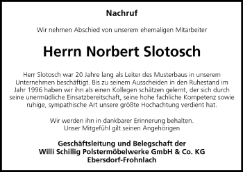 Anzeige von Norbert Slotosch von MGO