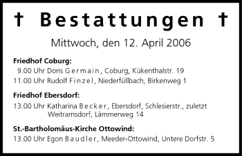 Anzeige von Bestattungen vom 12.04.2006 von MGO