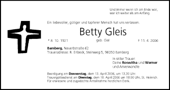 Anzeige von Betty Gleis von MGO