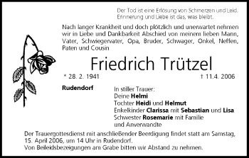 Anzeige von Friedrich Trützel von MGO