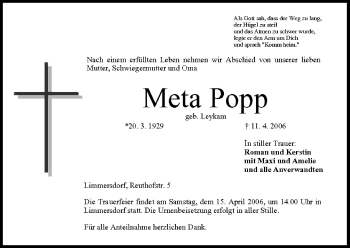 Anzeige von Meta Popp von MGO