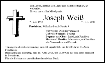 Anzeige von Joseph Weiß von MGO