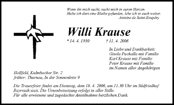 Anzeige von Willi Krause von MGO