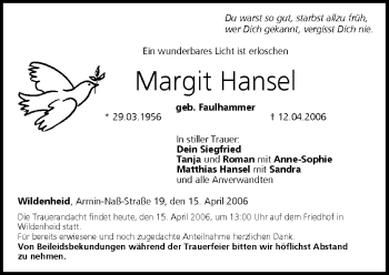 Anzeige von Margit Hansel von MGO