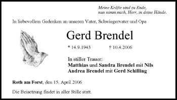 Anzeige von Gerd Brendel von MGO