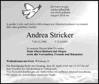 Anzeige von Andrea Stricker von MGO