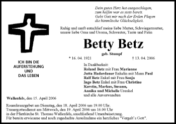 Anzeige von Betty Betz von MGO
