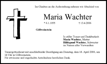 Anzeige von Maria Wachter von MGO