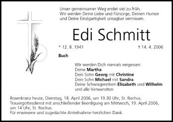 Anzeige von Edi Schmitt von MGO