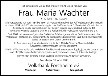 Anzeige von Maria Wachter von MGO