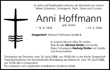 Anzeige von Anni Hoffmann von MGO