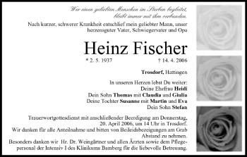 Anzeige von Heinz Fischer von MGO