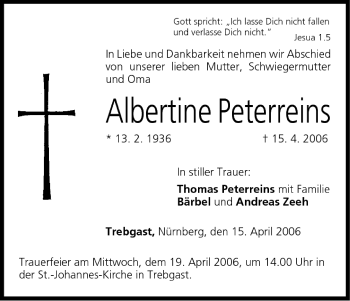 Anzeige von Albertine Peterreins von MGO