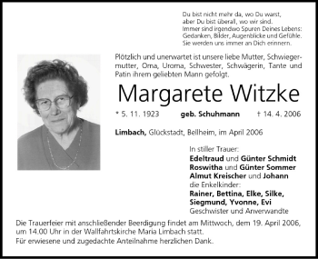 Anzeige von Margarete Witzke von MGO
