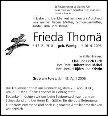 Anzeige von Frieda Thomä von MGO