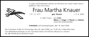 Anzeige von Martha Knauer von MGO