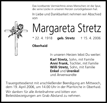Anzeige von Margareta Stretz von MGO