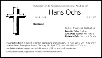 Anzeige von Hans Ochs von MGO