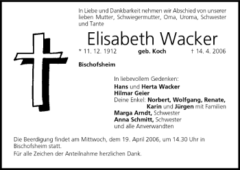 Anzeige von Elisabeth Wacker von MGO