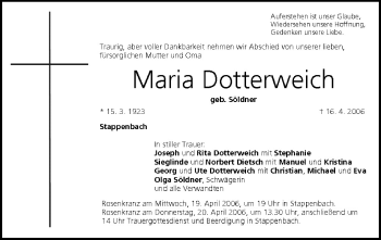 Anzeige von Maria Dotterweich von MGO