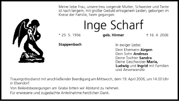 Anzeige von Inge Scharf von MGO