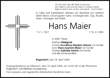 Anzeige von Hans Maier von MGO