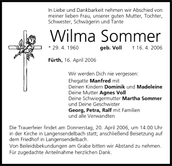 Anzeige von Wilma Sommer von MGO