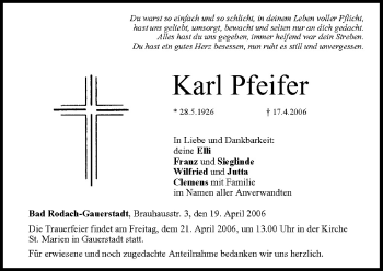 Anzeige von Karl Pfeifer von MGO