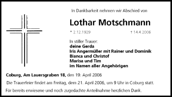 Anzeige von Lothar Motschmann von MGO