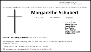 Anzeige von Margarethe Schubert von MGO