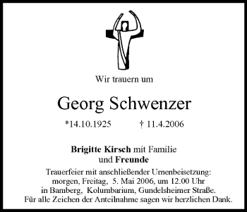 Anzeige von Georg Schwenzer von MGO