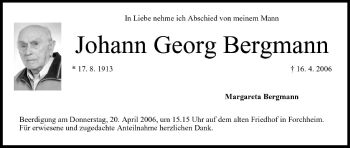 Anzeige von Johann Georg Bergmann von MGO