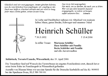 Anzeige von Heinrich Schüller von MGO