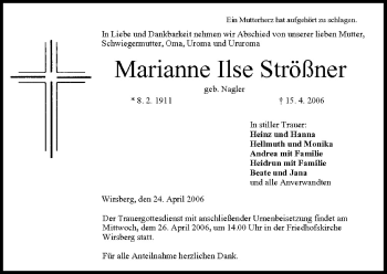 Anzeige von Marianne Ilse Strößner von MGO
