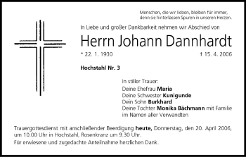 Anzeige von Johann Dannhardt von MGO