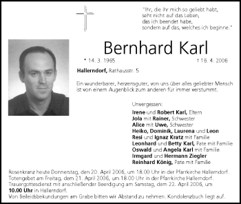 Anzeige von Bernhard Karl von MGO