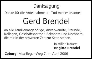 Anzeige von Gerd Brendel von MGO