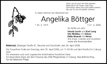 Anzeige von Angelika Böttger von MGO