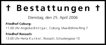 Anzeige von Bestattungen vom 25.04.2006 von MGO