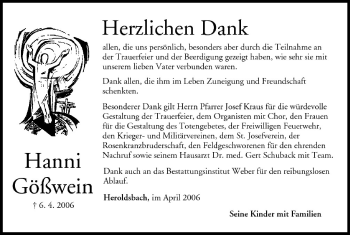 Anzeige von Hanni Gößwein von MGO