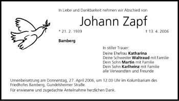 Anzeige von Johann Zapf von MGO