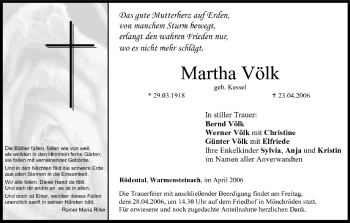 Anzeige von Martha Völk von MGO