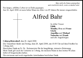 Anzeige von Alfred Bahr von MGO
