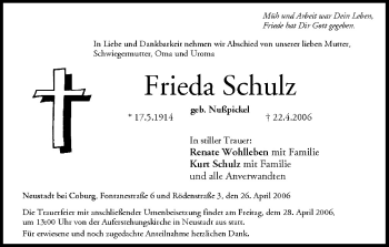 Anzeige von Frieda Schulz von MGO