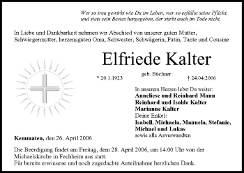 Anzeige von Elfriede Kalter von MGO