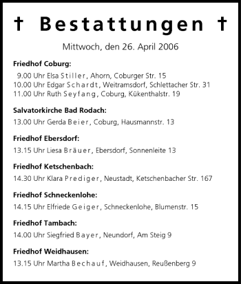 Anzeige von Bestattungen vom 26.04.2006 von MGO
