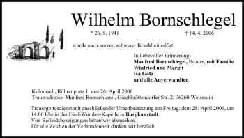 Anzeige von Wilhelm Bornschlegel von MGO