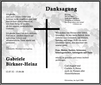 Anzeige von Gabriele Birkner-Heinz von MGO