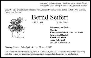 Anzeige von Bernd Seifert von MGO